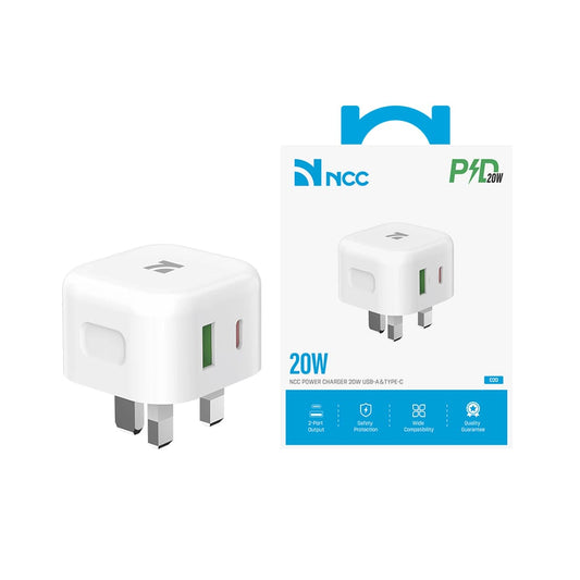 NCC 20W PD Fast Charger – Dual Port USB-A & Type-C Power Adapter
